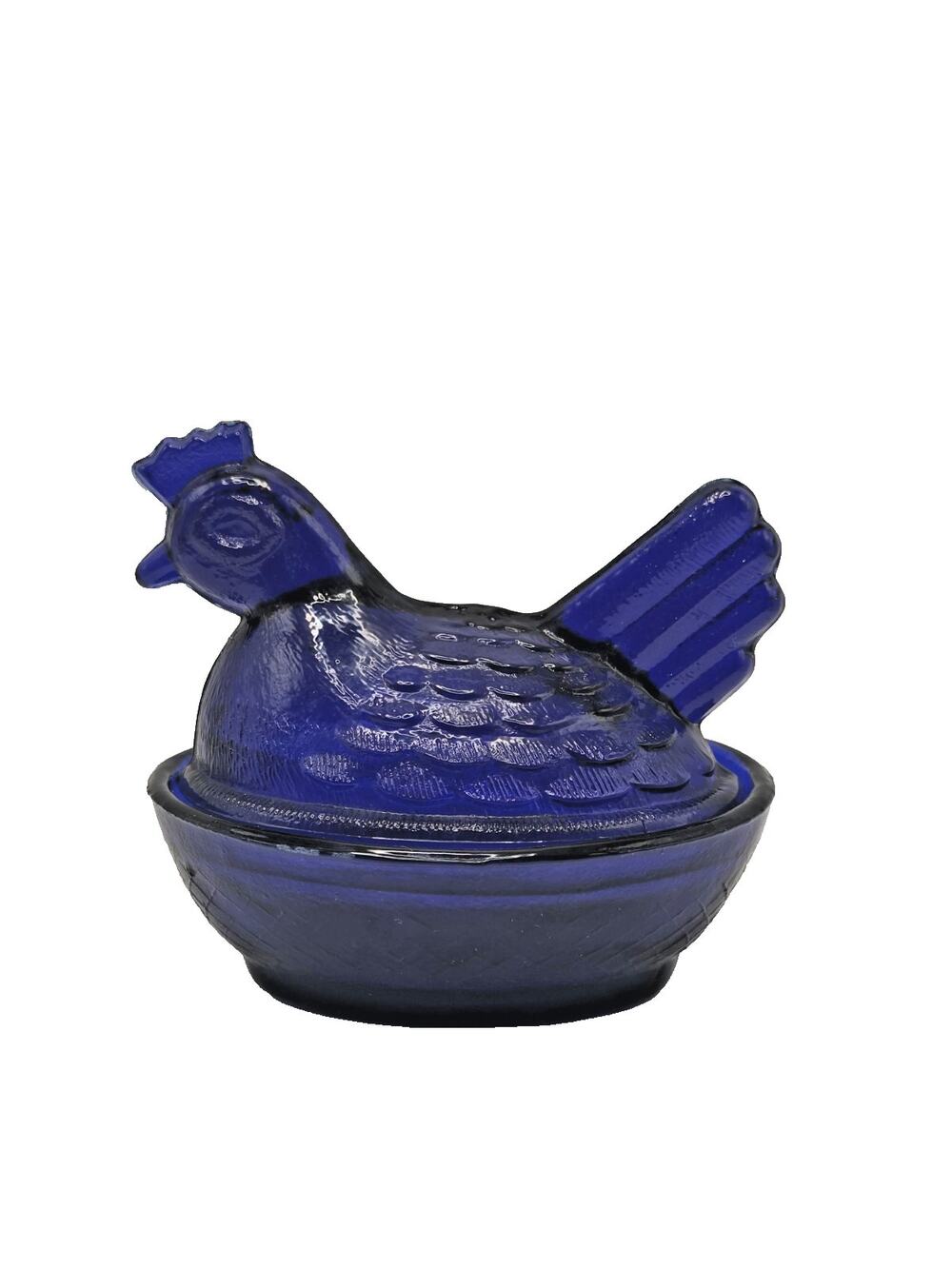 VINTAGE HEN ON A NEST SALT CELLAR COBALT BLUE INDIANA GLASS Chicken Container